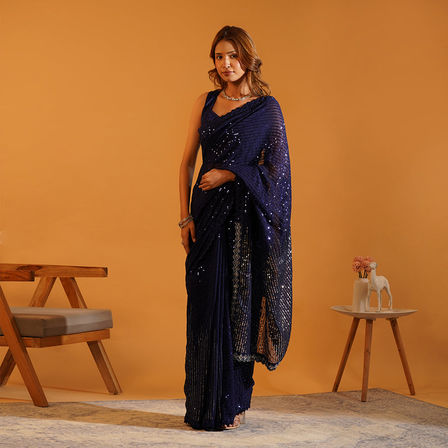 The Twilight Shimmer Georgette Saree