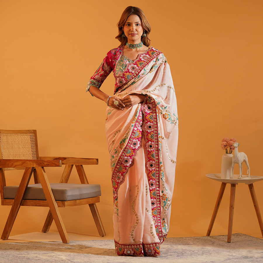Pastel Blush Rangoli Silk Saree