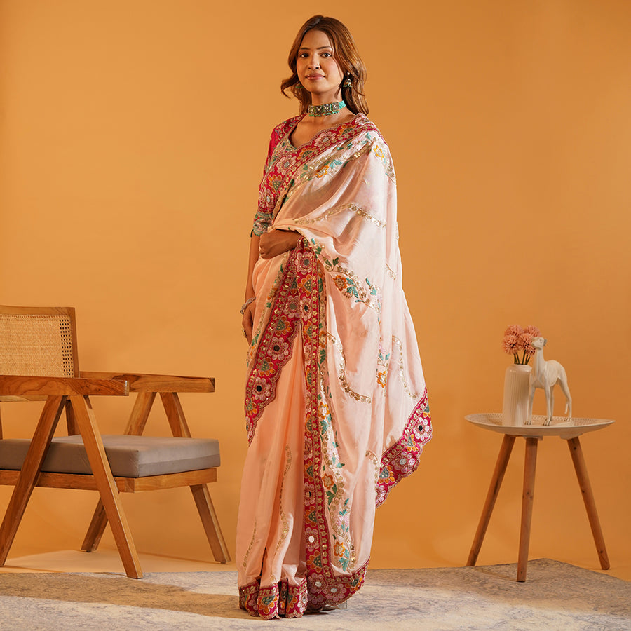 Pastel Blush Rangoli Silk Saree