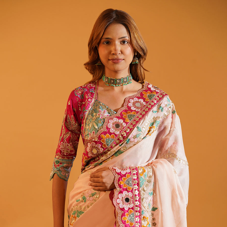 Pastel Blush Rangoli Silk Saree
