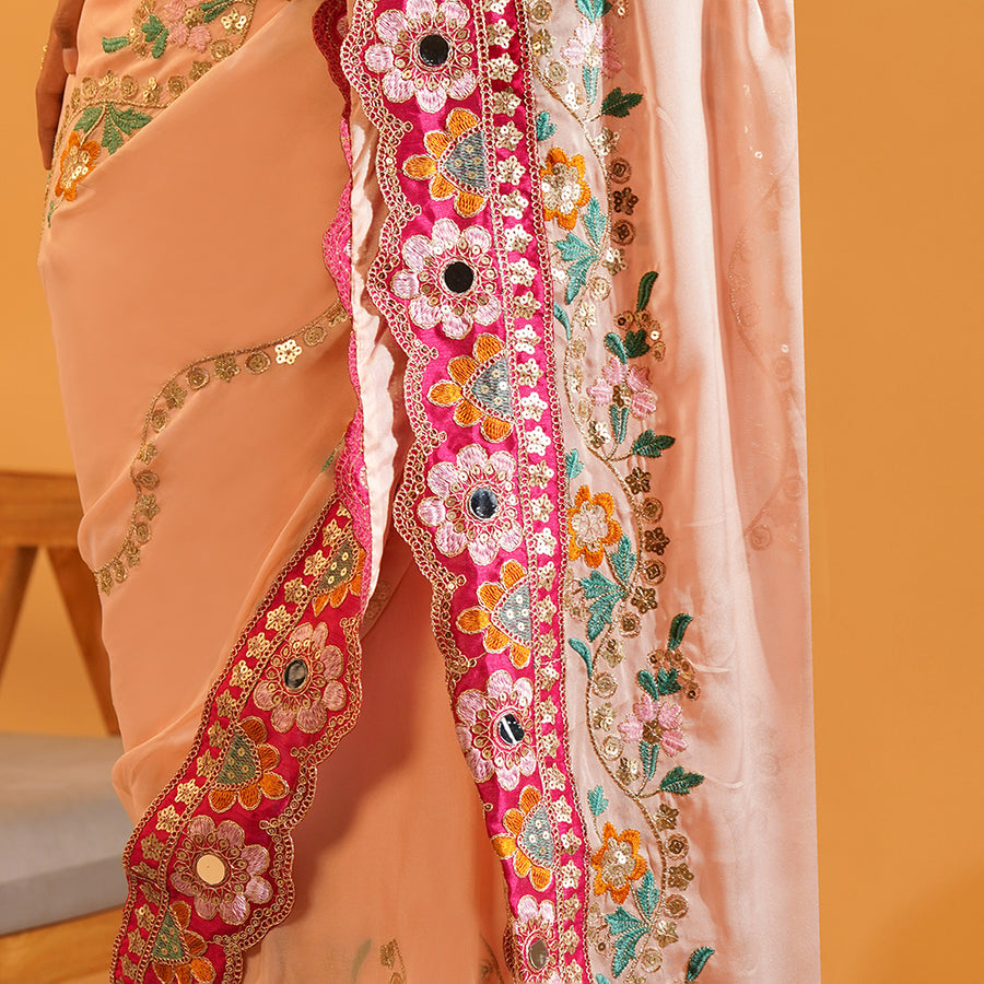 Pastel Blush Rangoli Silk Saree