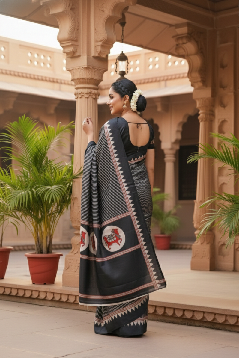 The Noir Empress - Satin Silk Saree