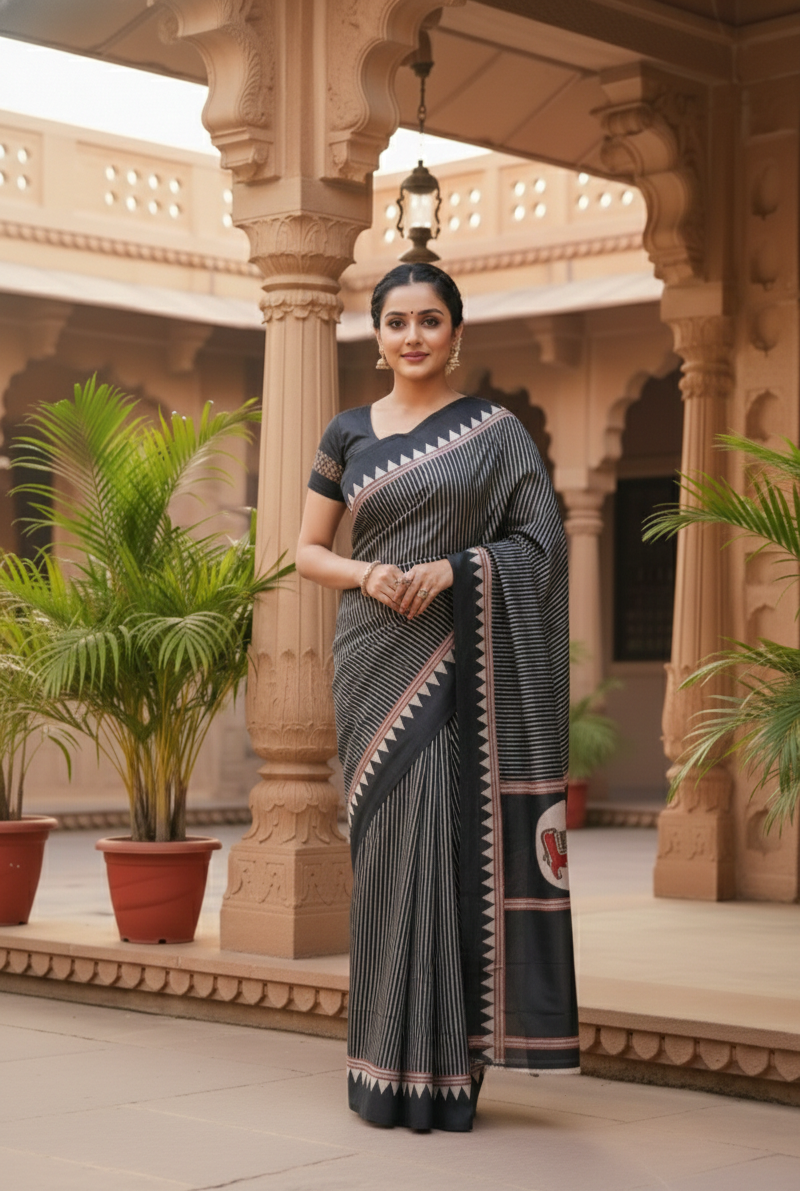 The Noir Empress - Satin Silk Saree