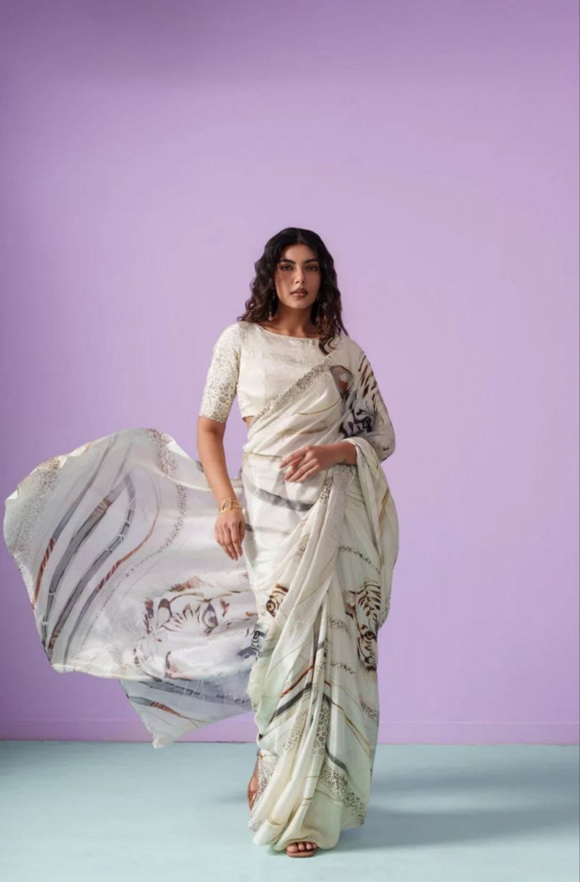 The Royal Tigress Drape - Luxe Japan Satin Saree