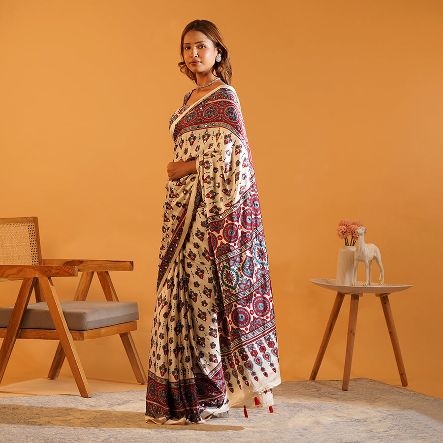 Sheesh Mahal Heritage Mirror Work Modal Silk Saree