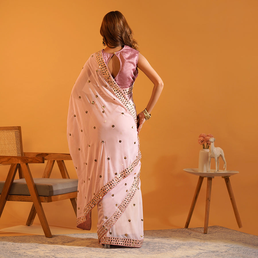The Gulabi Aaina - Hand-Tucked Mirror &amp; Sequins Georgette Saree
