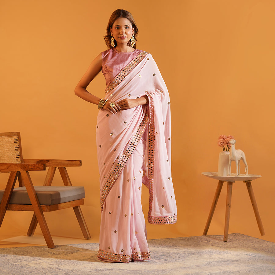 The Gulabi Aaina - Hand-Tucked Mirror &amp; Sequins Georgette Saree