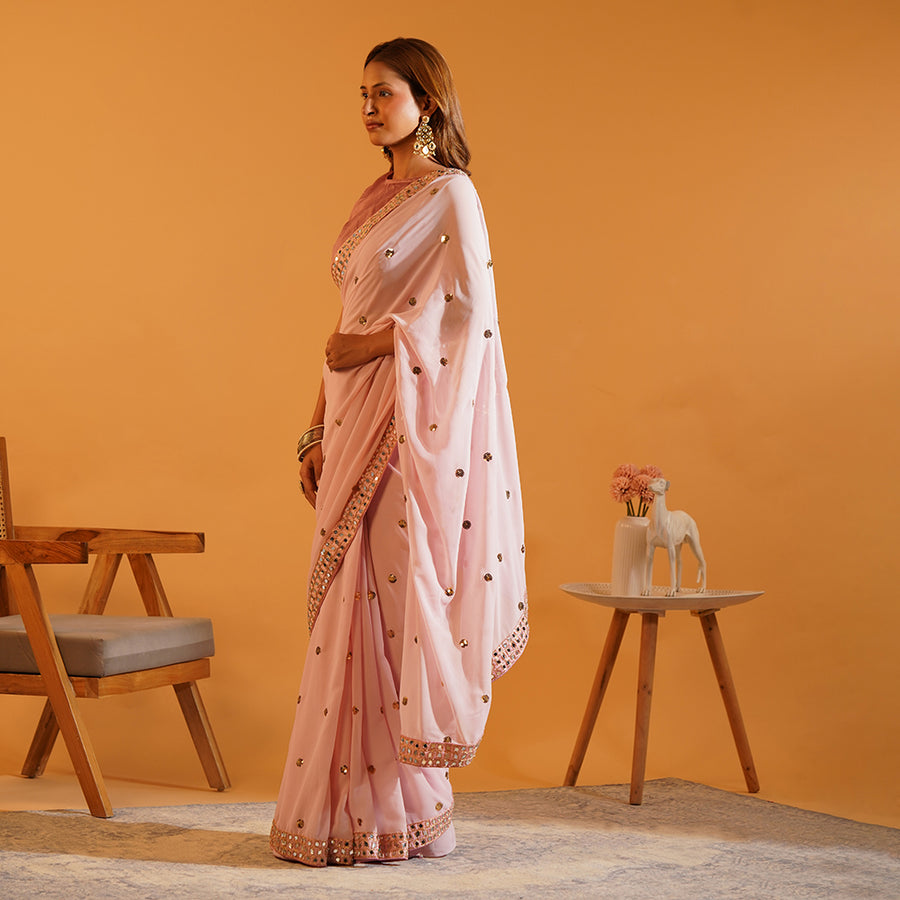 The Gulabi Aaina - Hand-Tucked Mirror &amp; Sequins Georgette Saree