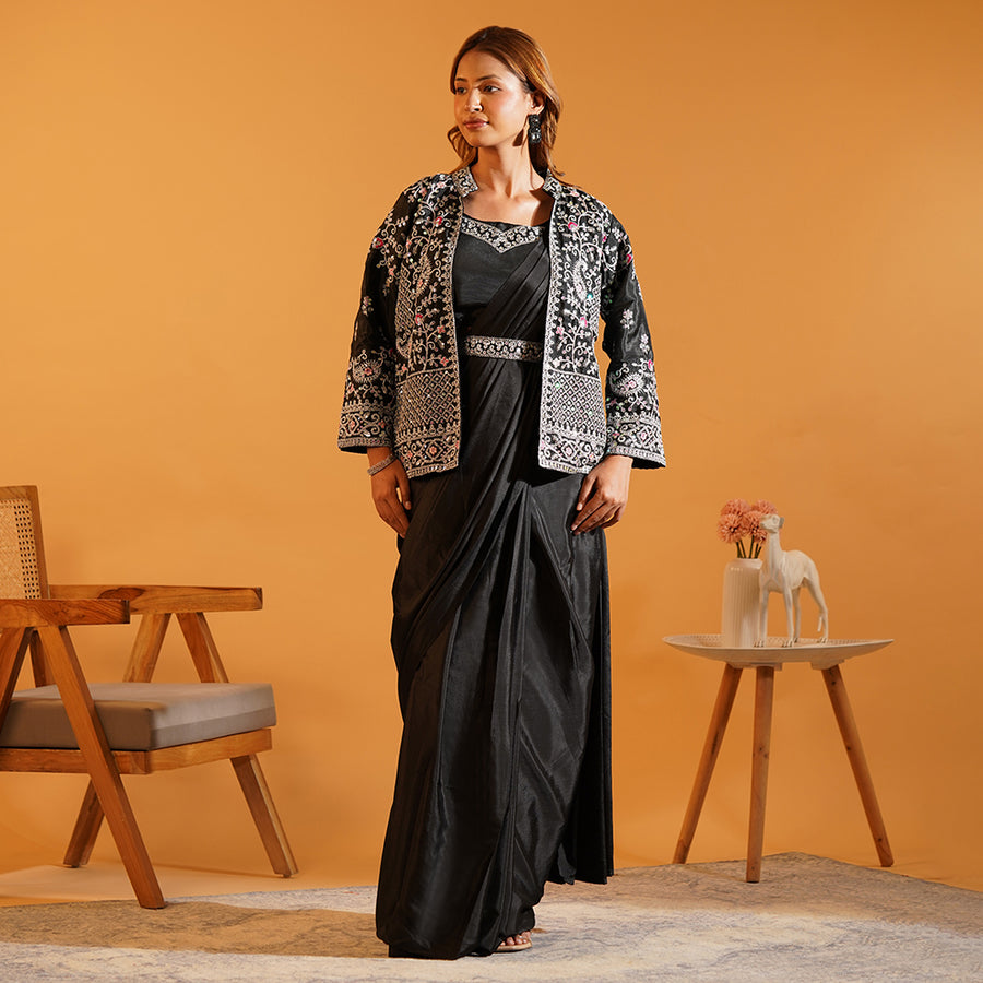 Urban Diva Ready-To-Wear Saree with Fully Stitched Sequence Jacket & Belt