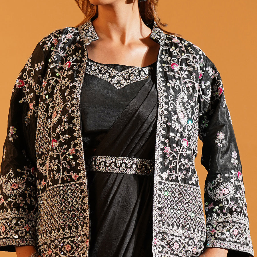 Urban Diva Ready-To-Wear Saree with Fully Stitched Sequence Jacket & Belt