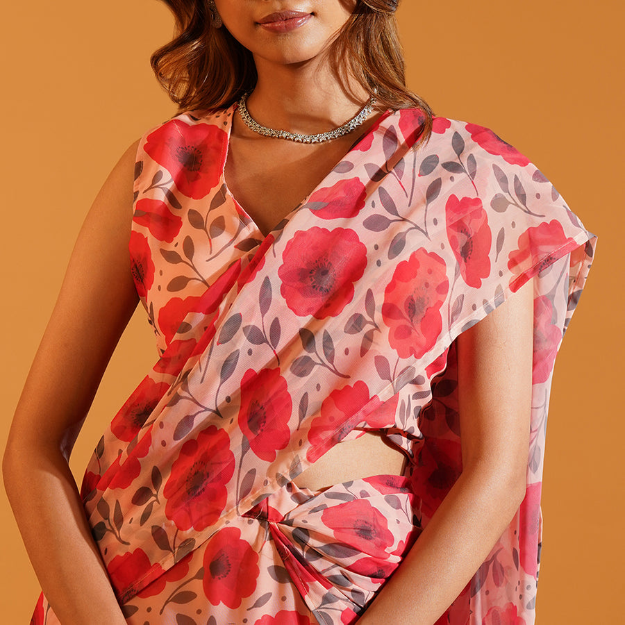 Poppy Paradise Pre-Draped Lehenga Saree in Soft Georgette