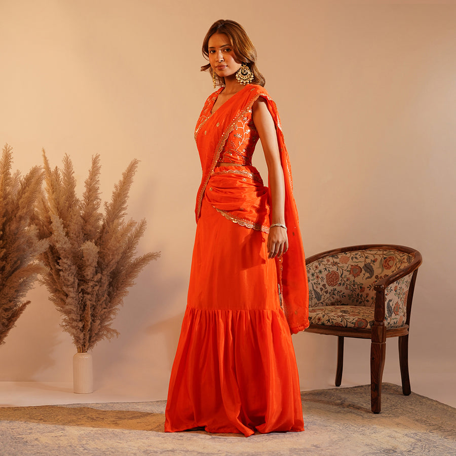 The Oh-So-Orange Pre-Draped Lehenga Saree
