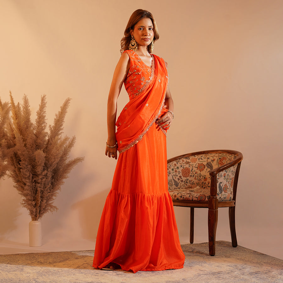 The Oh-So-Orange Pre-Draped Lehenga Saree