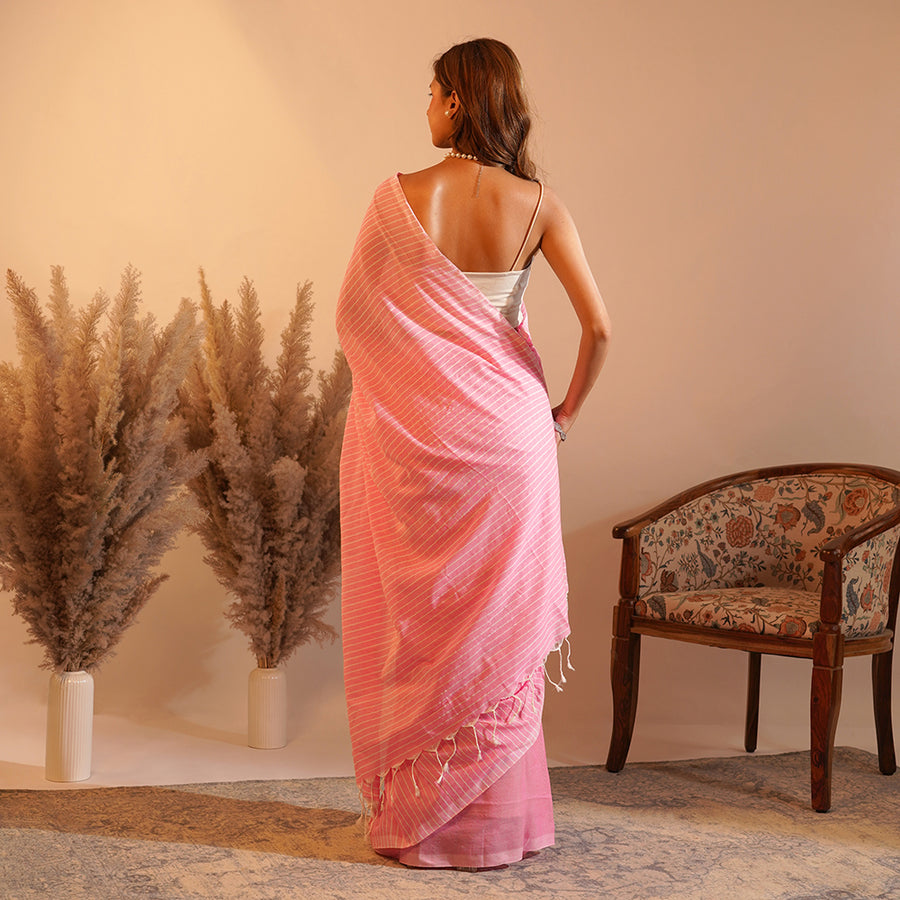 Pastel Pink Khadi Cotton Saree