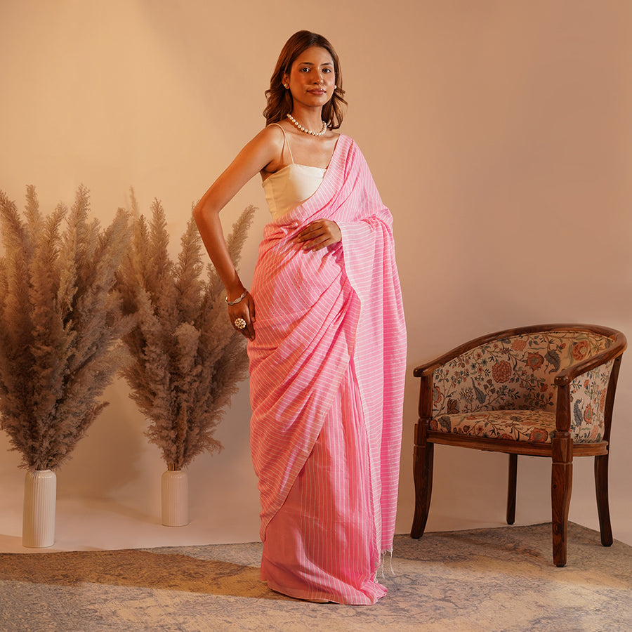 Pastel Pink Khadi Cotton Saree