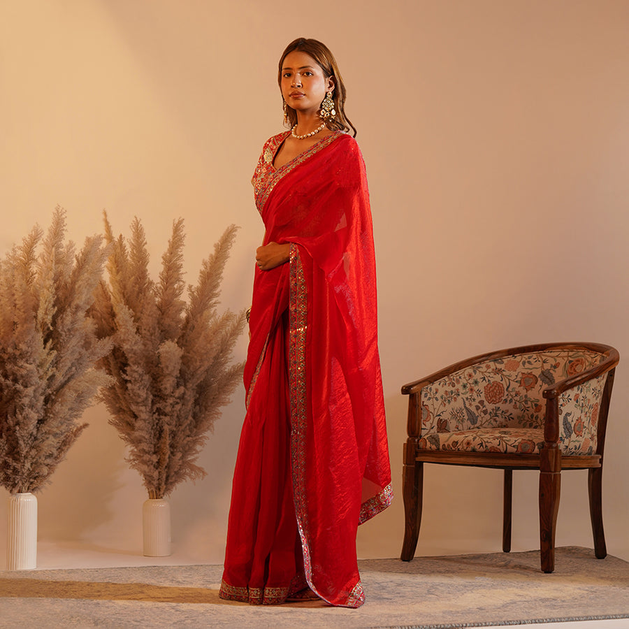 Crimson Heritage - Fandy Satin Silk Saree