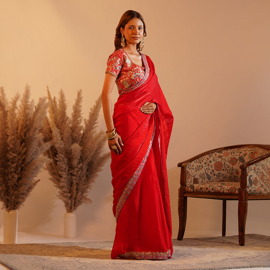 Crimson Heritage - Fandy Satin Silk Saree