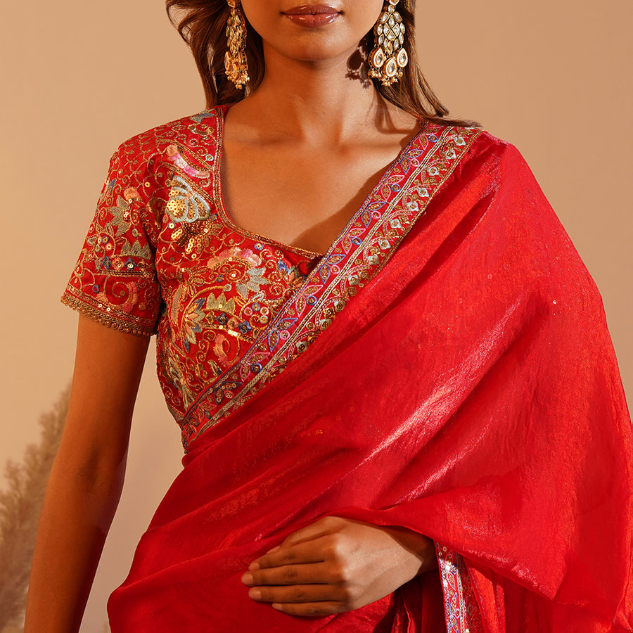 Crimson Heritage - Fandy Satin Silk Saree