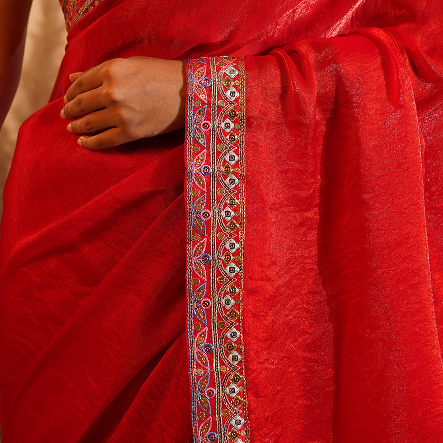 Crimson Heritage - Fandy Satin Silk Saree