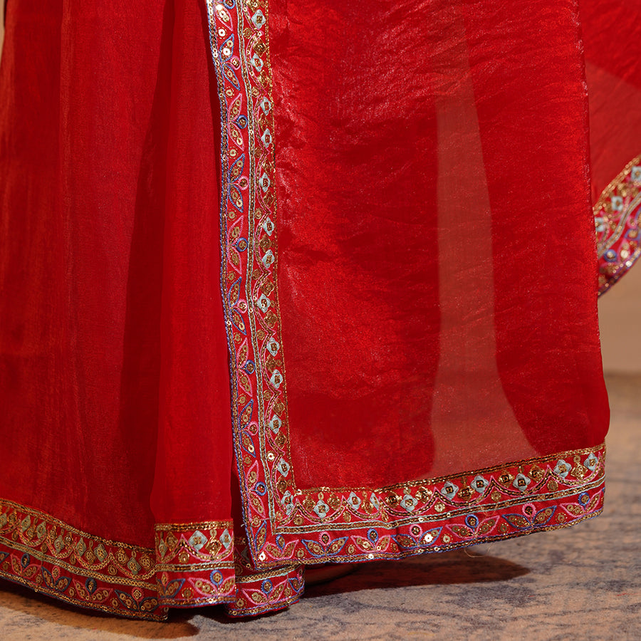 Crimson Heritage - Fandy Satin Silk Saree