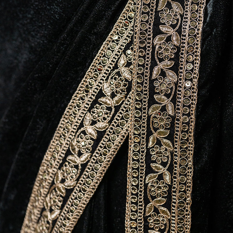 Noor-e-Shaam - Velvet Saree with Antique Gold Work