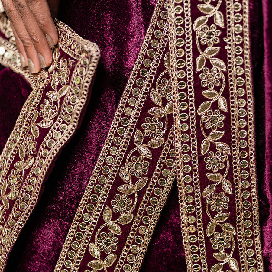 Noor-e-Shaam - Velvet Saree with Antique Gold Work