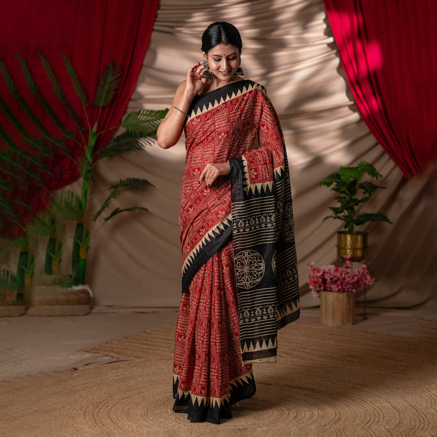 Mantra-Sutra - Artisan Block-Printed Cotton Saree