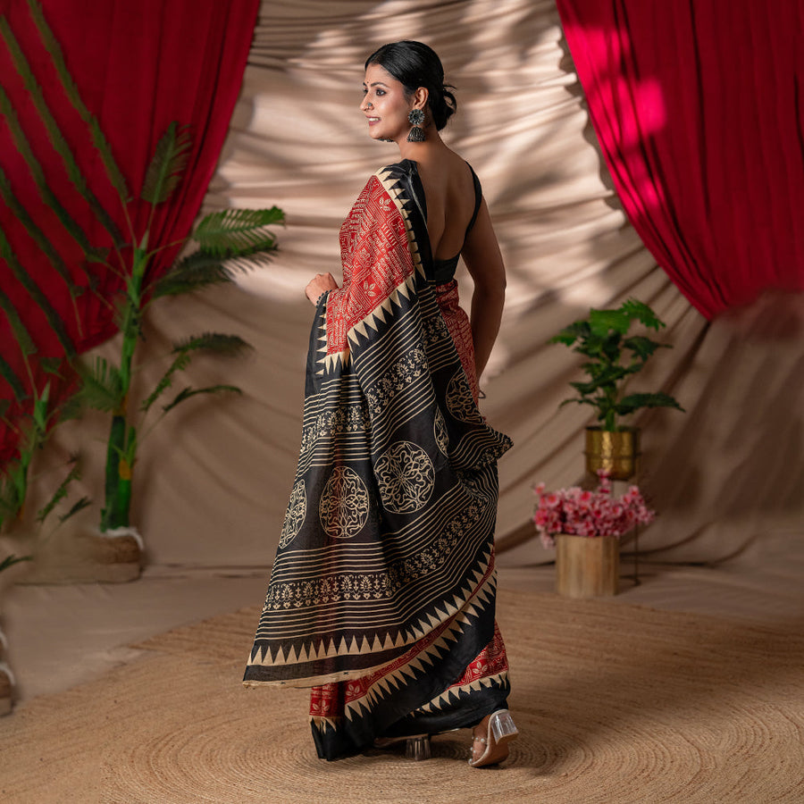 Mantra-Sutra - Artisan Block-Printed Cotton Saree