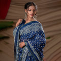 Indigo Vriksha - kairi buti hand-blocked cotton saree