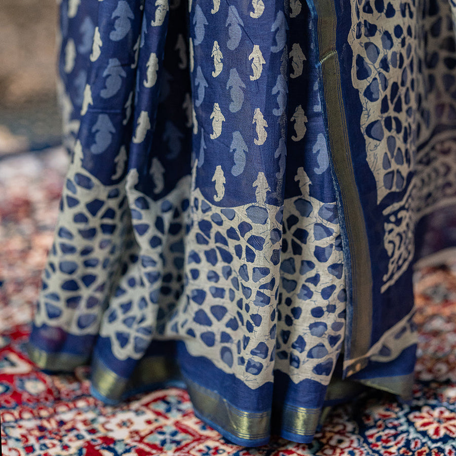 Indigo Vriksha - kairi buti hand-blocked cotton saree