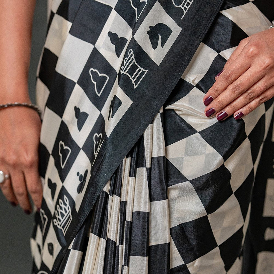 The Checkmate Charisma - Signature Japan Satin Saree