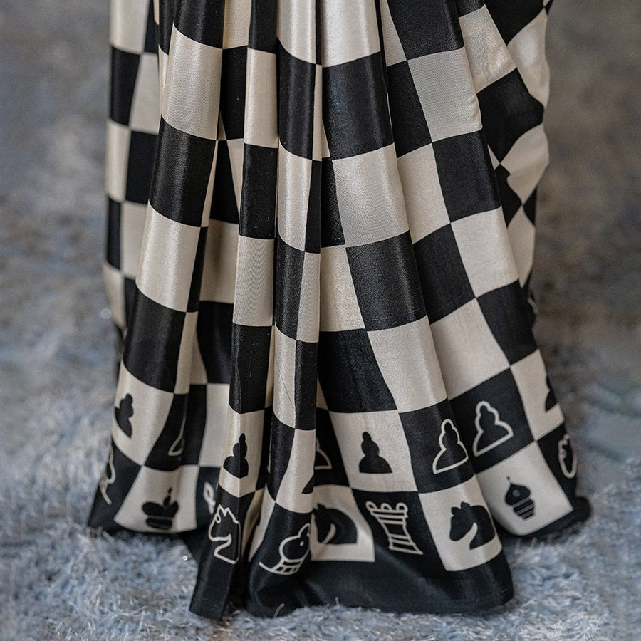 The Checkmate Charisma - Signature Japan Satin Saree