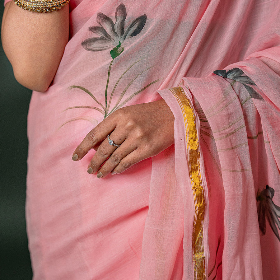 Aura of Art - Blush Pink Hand-Painted Cotton Saree