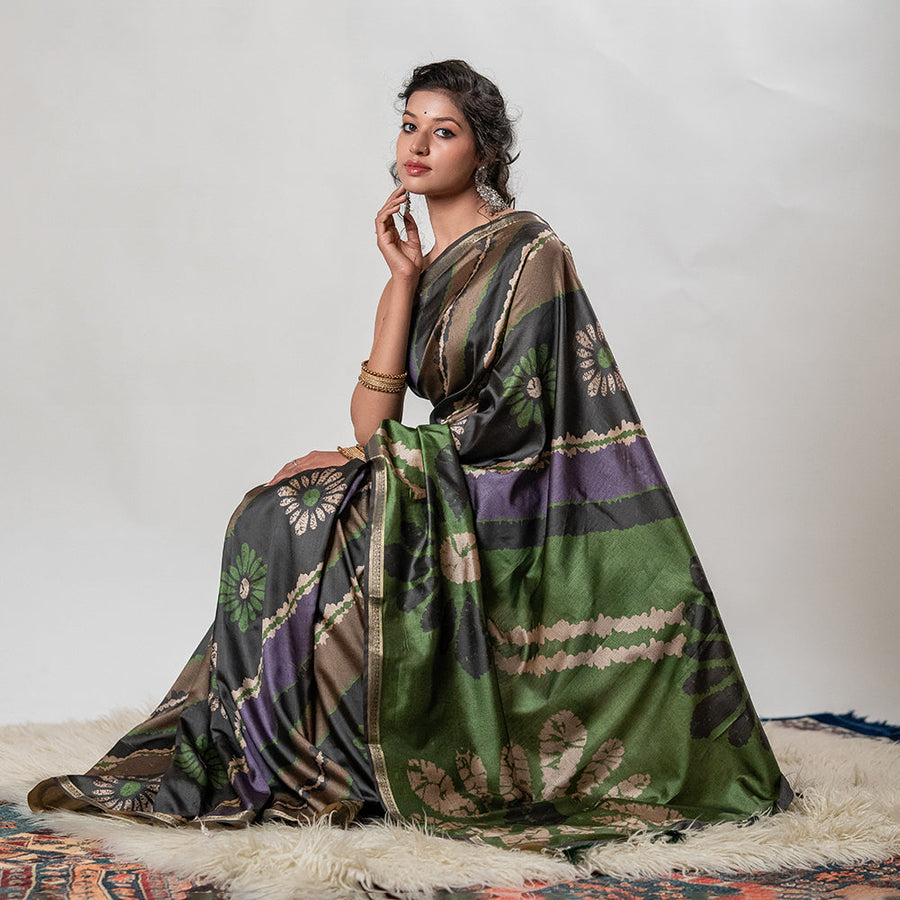 The Boho-Chic Batik - Soft Silk Fusion Saree