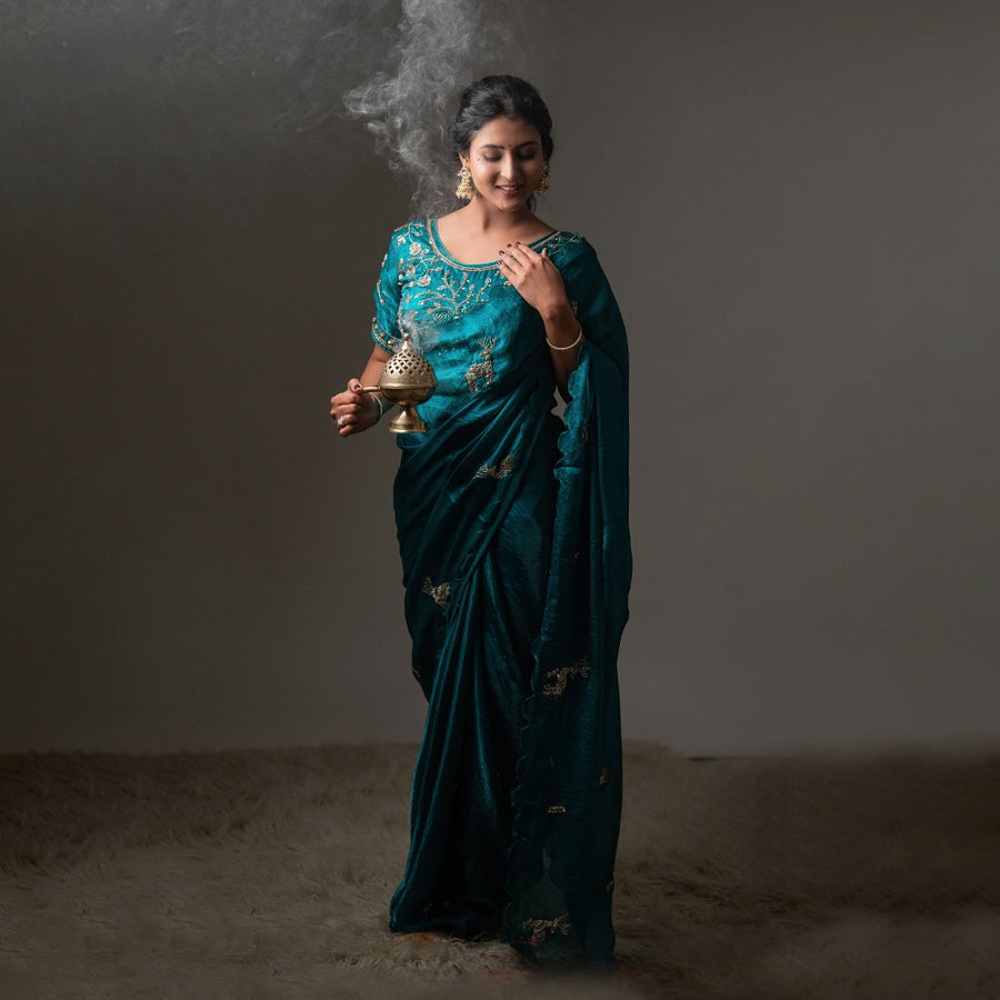 The Suvarna Mrig - Embellished Barasingha Space Silk Saree