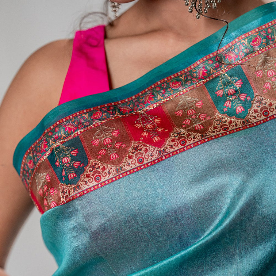 Cyan Chic - Digital Print Zarna Silk Drape