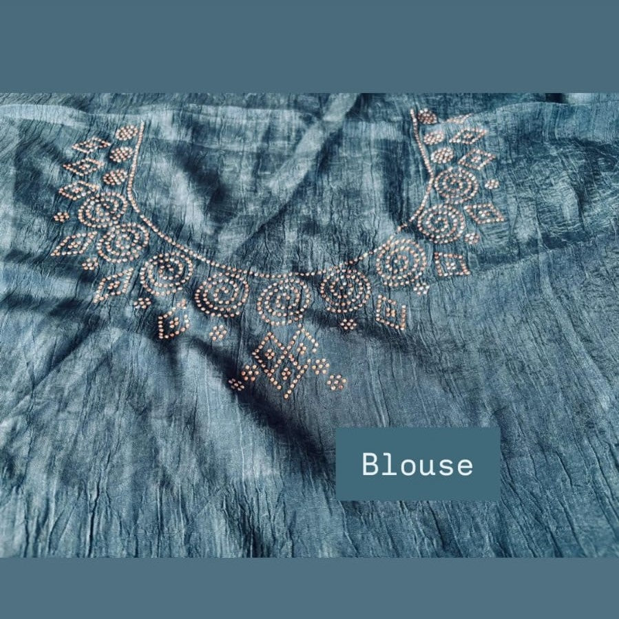 The Glace Flora - Scalloped Satin Crush Saree