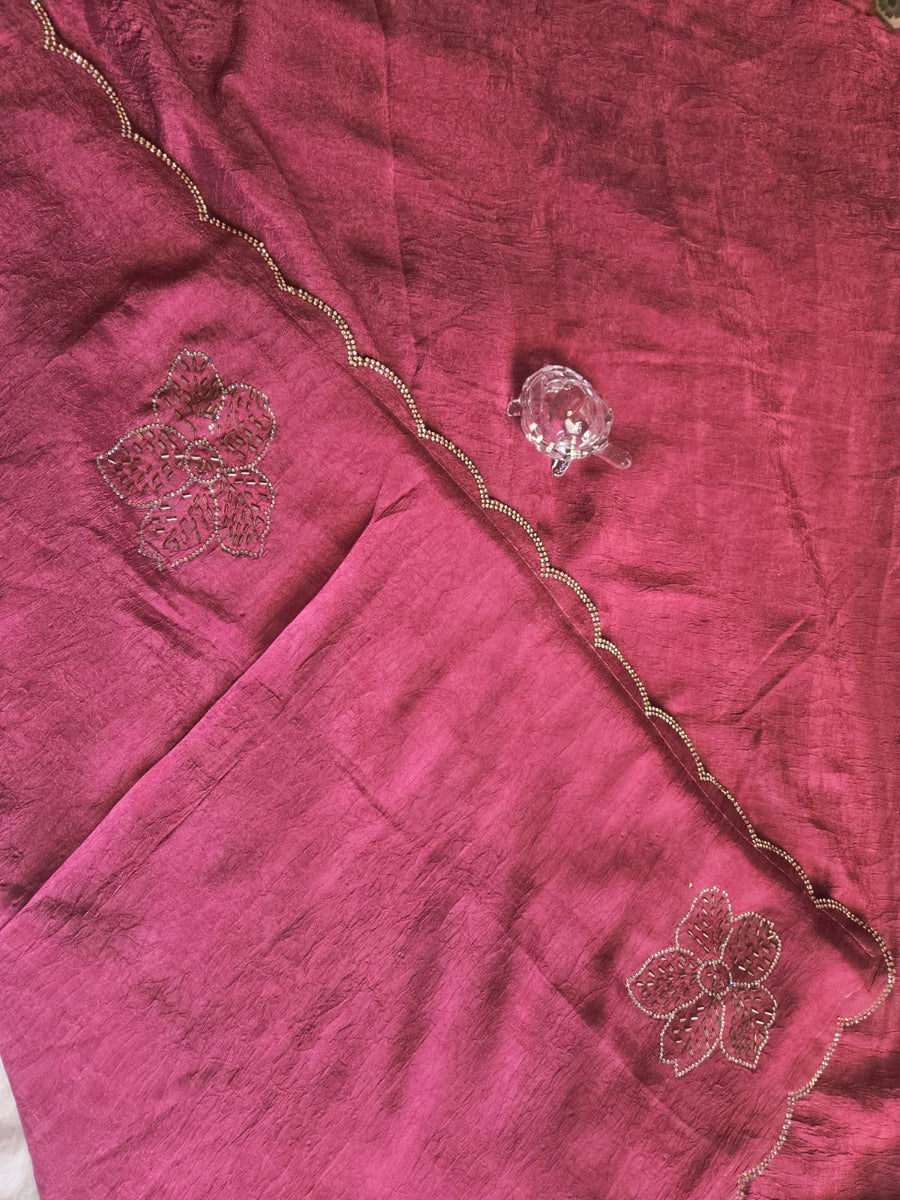 The Glace Flora - Scalloped Satin Crush Saree