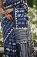 The Indigo Rhythm - Contemporary Dabu Printed Cotton Saree