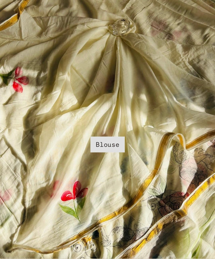 The Royal Gaj-Kusum - Hand-Painted Liva Saree