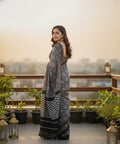 The Slate Symphony - Sambalpuri Ikat printed cotton saree