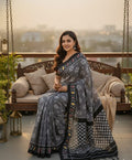 The Slate Symphony - Sambalpuri Ikat printed cotton saree