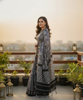 The Slate Symphony - Sambalpuri Ikat printed cotton saree