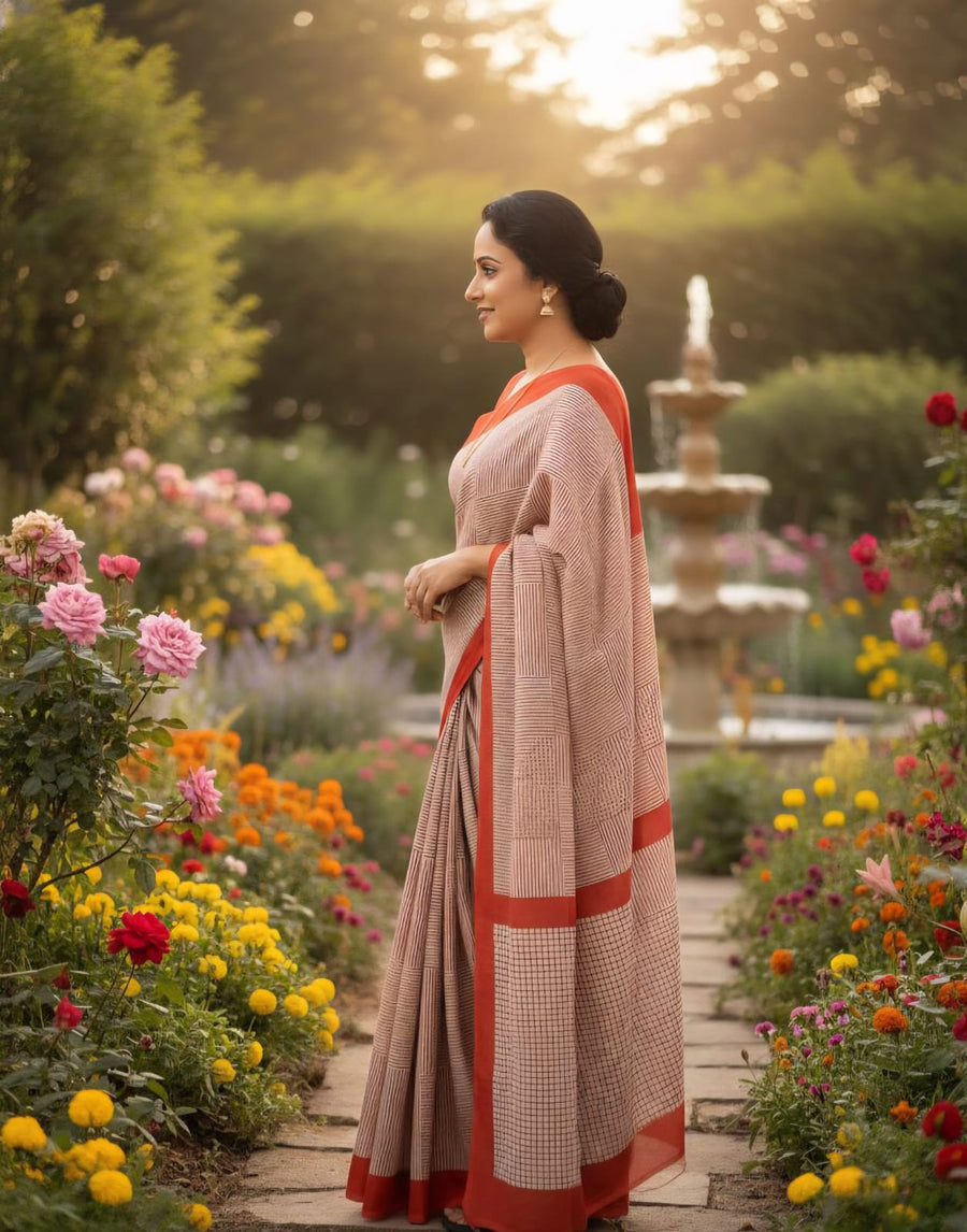 Sinduri-Rekha - Graphic Ajrakh Print Cotton Saree