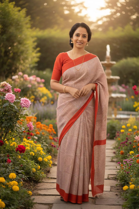Sinduri-Rekha - Graphic Ajrakh Print Cotton Saree
