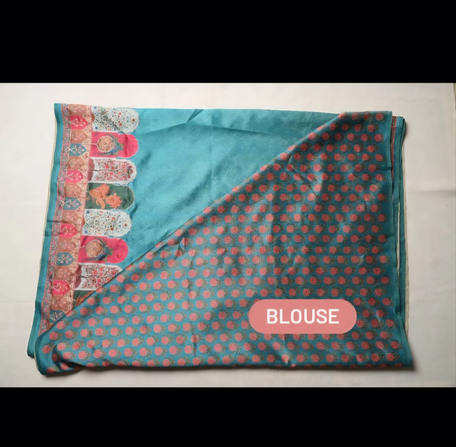 Cyan Chic - Digital Print Zarna Silk Drape