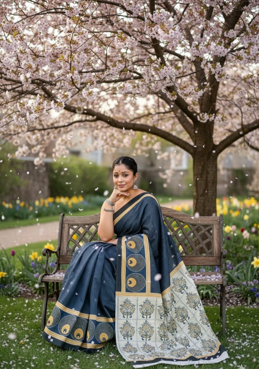 The Heritage Stripe Symphony - Satin Silk Saree