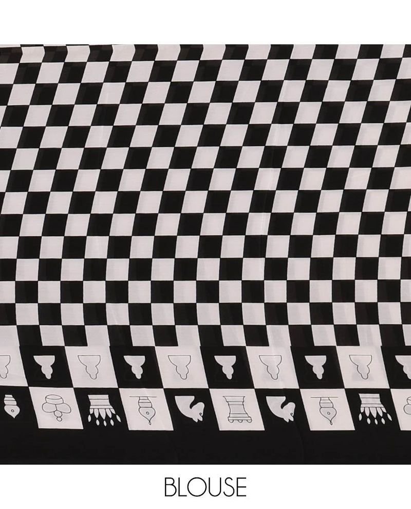The Checkmate Charisma - Signature Japan Satin Saree