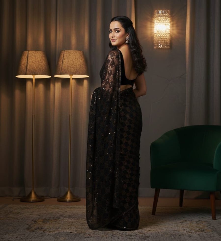 Red Carpet Radiance - Sequin Saree in Georgette
