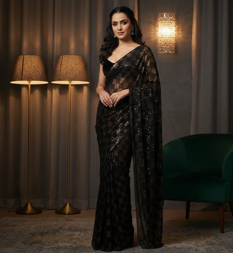 Red Carpet Radiance - Sequin Saree in Georgette